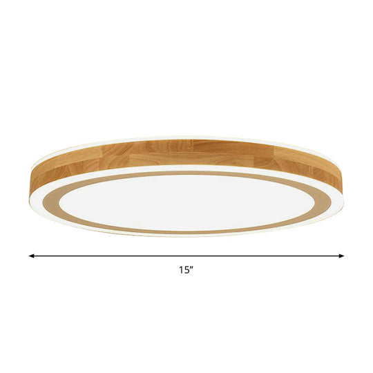 Nordic Dual Halo Ring Flush Mount Lamp - 12’/15’ Dia Wooden Led Ceiling Lighting In Beige Ideal