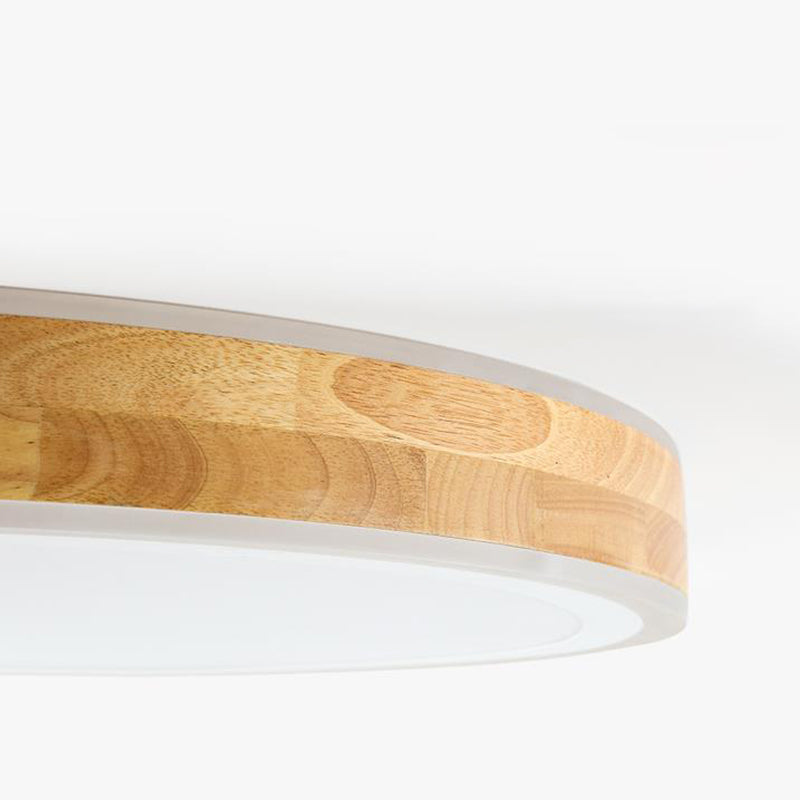 Nordic Dual Halo Ring Flush Mount Lamp - 12’/15’ Dia Wooden Led Ceiling Lighting In Beige Ideal