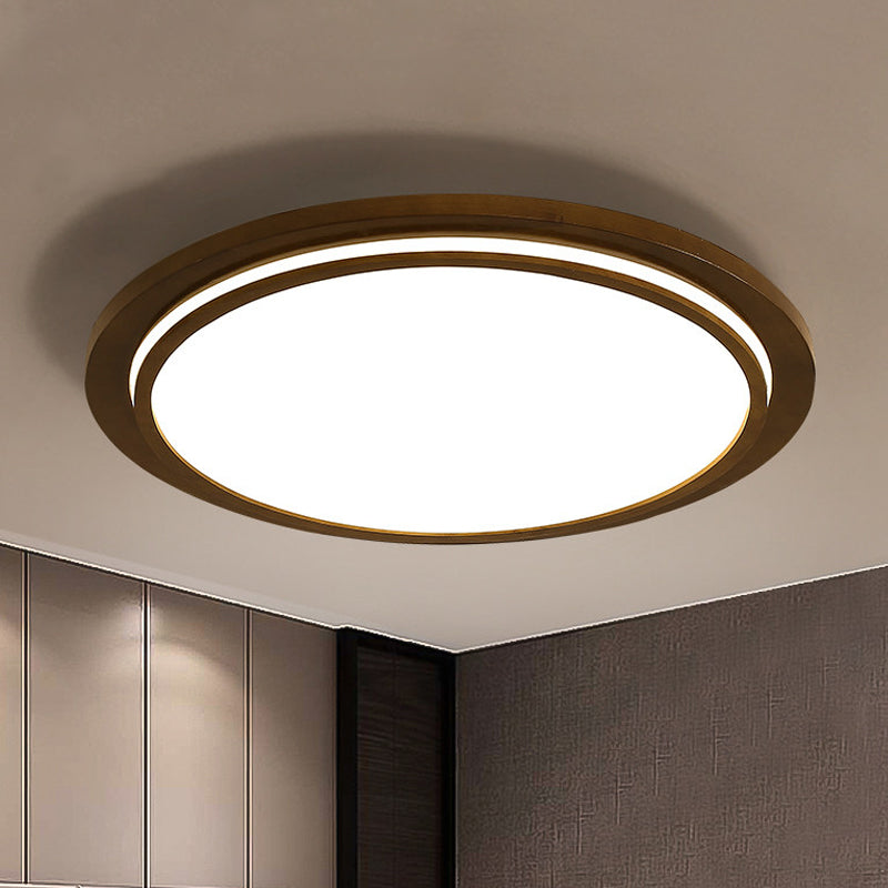 Modern Brown Wood Flush Mount Ceiling Light - 15’/18’/23’ Dia Led Fixture With Natural