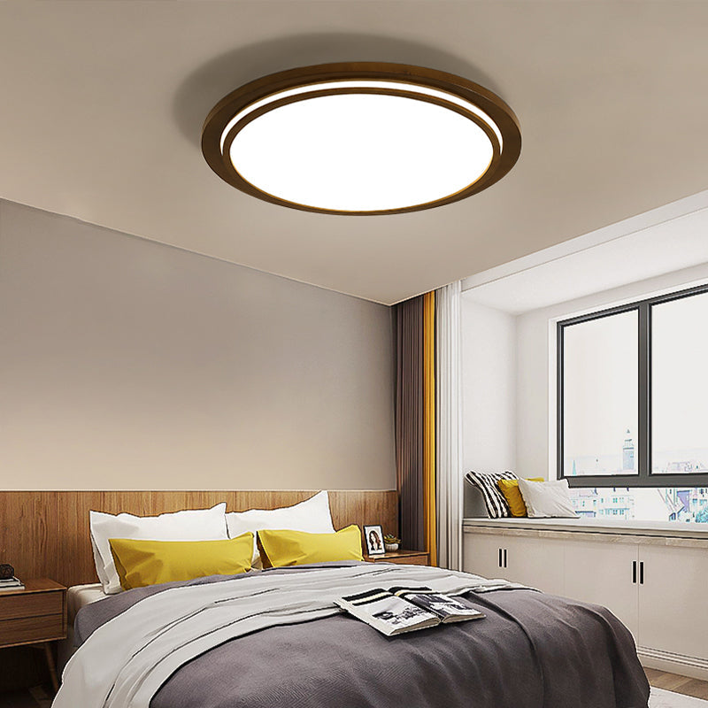 Modern Brown Wood Flush Mount Ceiling Light - 15’/18’/23’ Dia Led Fixture With Natural