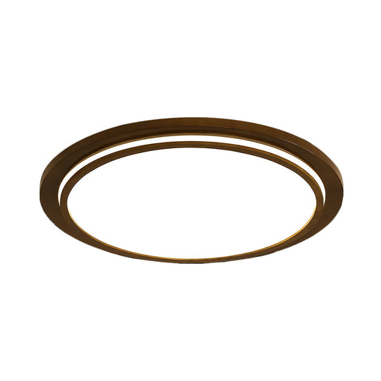 Modern Brown Wood Flush Mount Ceiling Light - 15/18/23 Dia Led Fixture With Natural