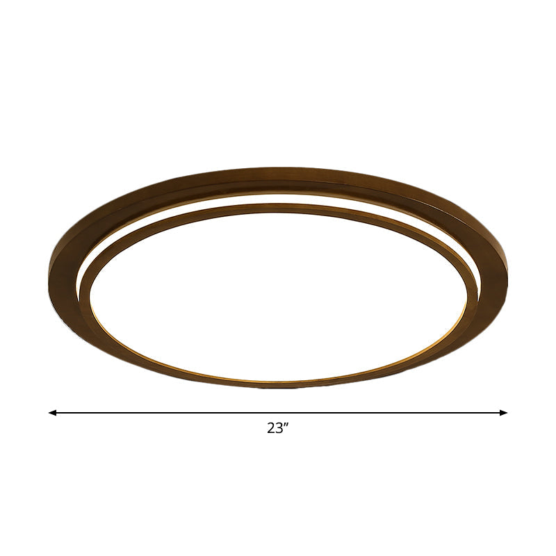 Modern Brown Wood Flush Mount Ceiling Light - 15’/18’/23’ Dia Led Fixture With Natural