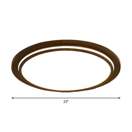 Modern Brown Wood Flush Mount Ceiling Light - 15’/18’/23’ Dia Led Fixture With Natural