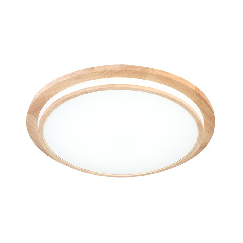 Natural Wood Round Led Ceiling Mount Lamp In Warm/White Light 15/18/23 Dia - Simplicity & Elegance