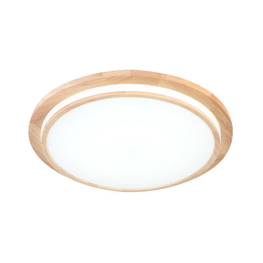Natural Wood Round Led Ceiling Mount Lamp In Warm/White Light 15/18/23 Dia - Simplicity & Elegance