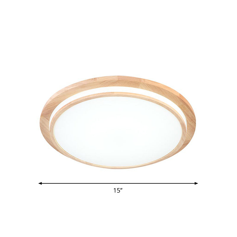 Natural Wood Round Led Ceiling Mount Lamp In Warm/White Light 15’/18’/23’ Dia - Simplicity &