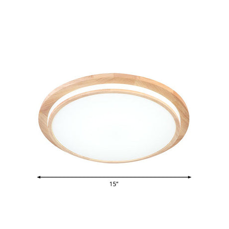 Natural Wood Round Led Ceiling Mount Lamp In Warm/White Light 15/18/23 Dia - Simplicity & Elegance