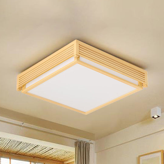 14’/18’/21.5’W Acrylic Flush Mount Led Ceiling Light In Warm/White With Wood Guard - Square