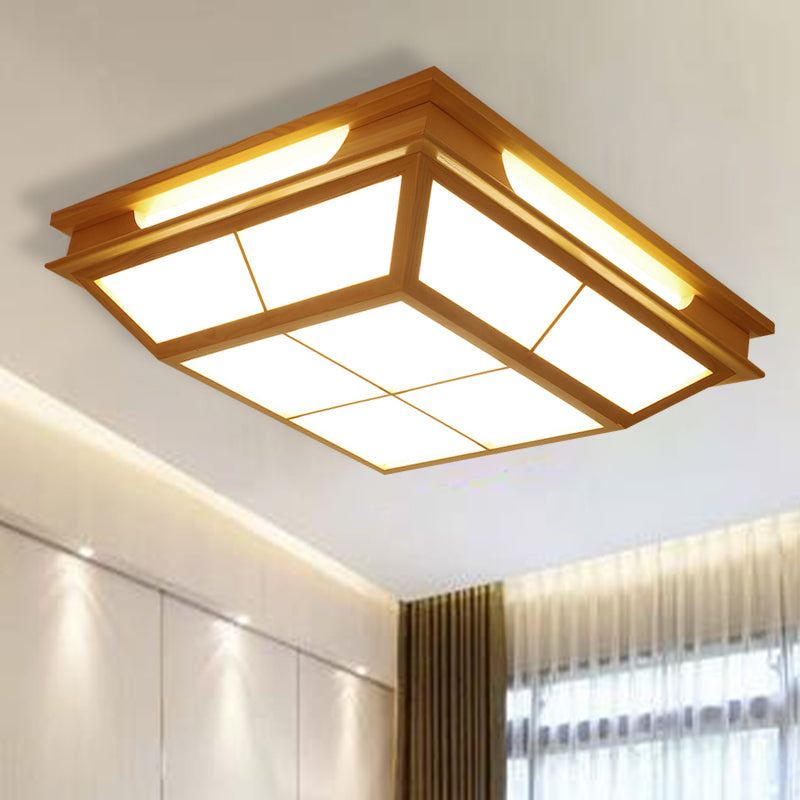 Beige Tapered Flush Light Led Natural Wood Ceiling Lamp In Warm/White - 18/21.5 W