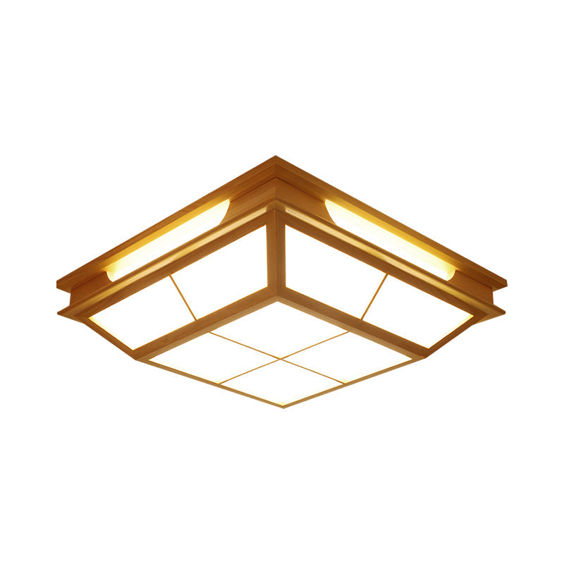 Beige Tapered Flush Light Led Natural Wood Ceiling Lamp In Warm/White - 18/21.5 W