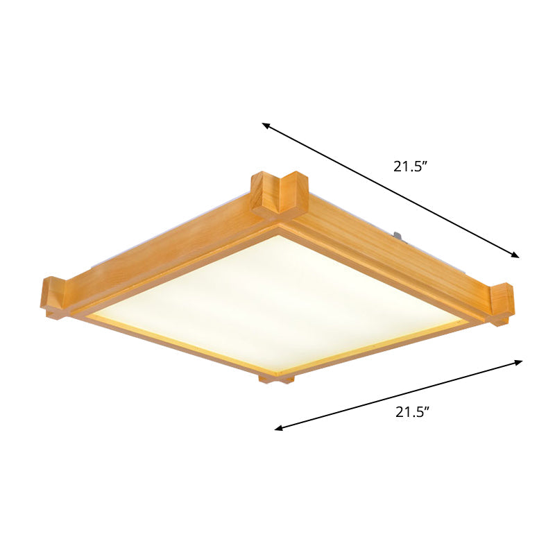 Minimalist Led Flush Mount Light For Living Room - Beige Ceiling Lighting With Wooden Square Shade