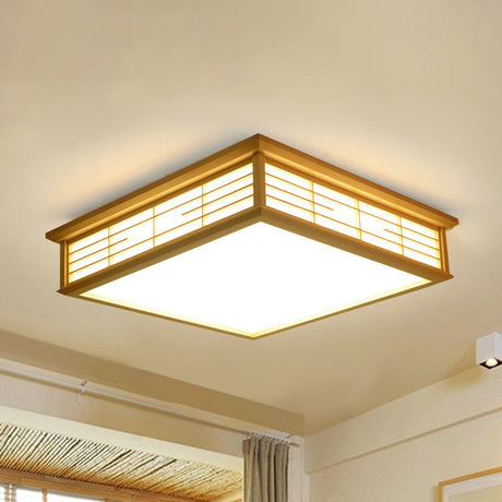 Natural Wood Led Ceiling Light Fixture - Simple Box Flush Lighting For Bedroom (14/18/21.5 W) In