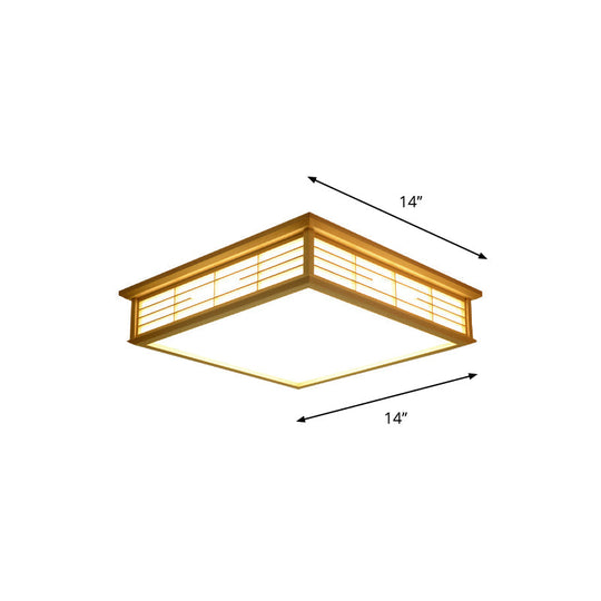 Natural Wood Led Ceiling Light Fixture - Simple Box Flush Lighting For Bedroom (14/18/21.5 W) In