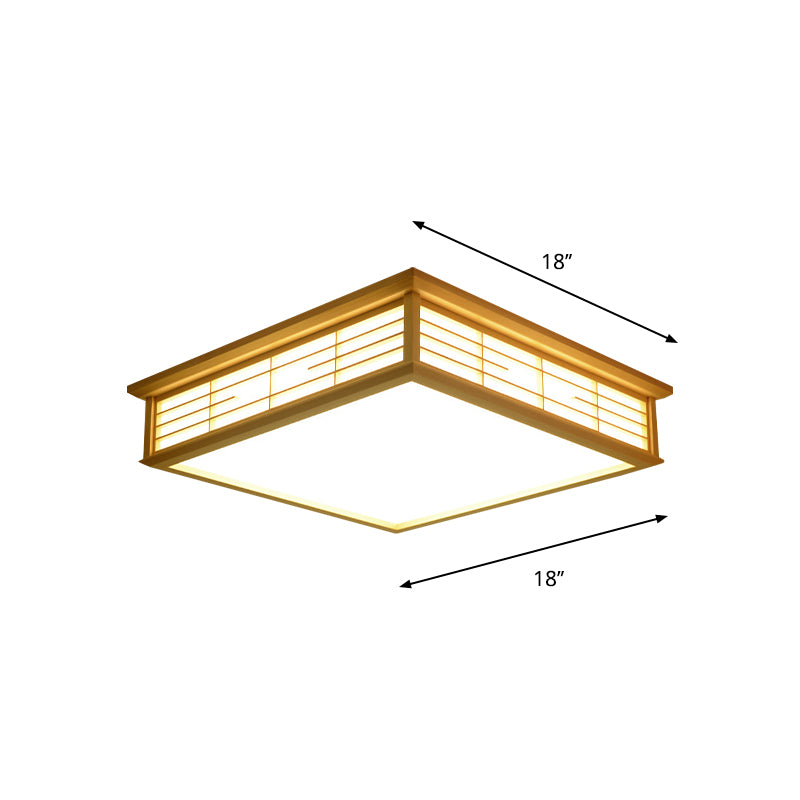 Natural Wood Led Ceiling Light Fixture - Simple Box Flush Lighting For Bedroom (14’/18’/21.5’
