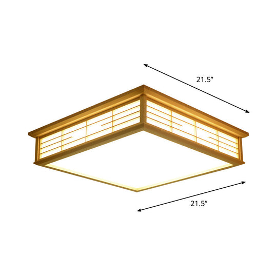 Natural Wood Led Ceiling Light Fixture - Simple Box Flush Lighting For Bedroom (14/18/21.5 W) In