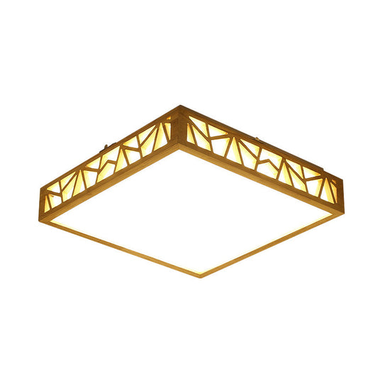 Modern Wood Square Box Ceiling Lamp With Warm/White Led And Stepless Dimming - Ideal For Studying