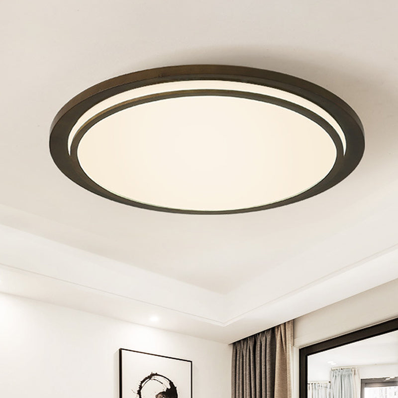 Modern Wood Drum Led Flush Light Fixture – Brown Ceiling Mounted Lamp In Warm/White/Natural