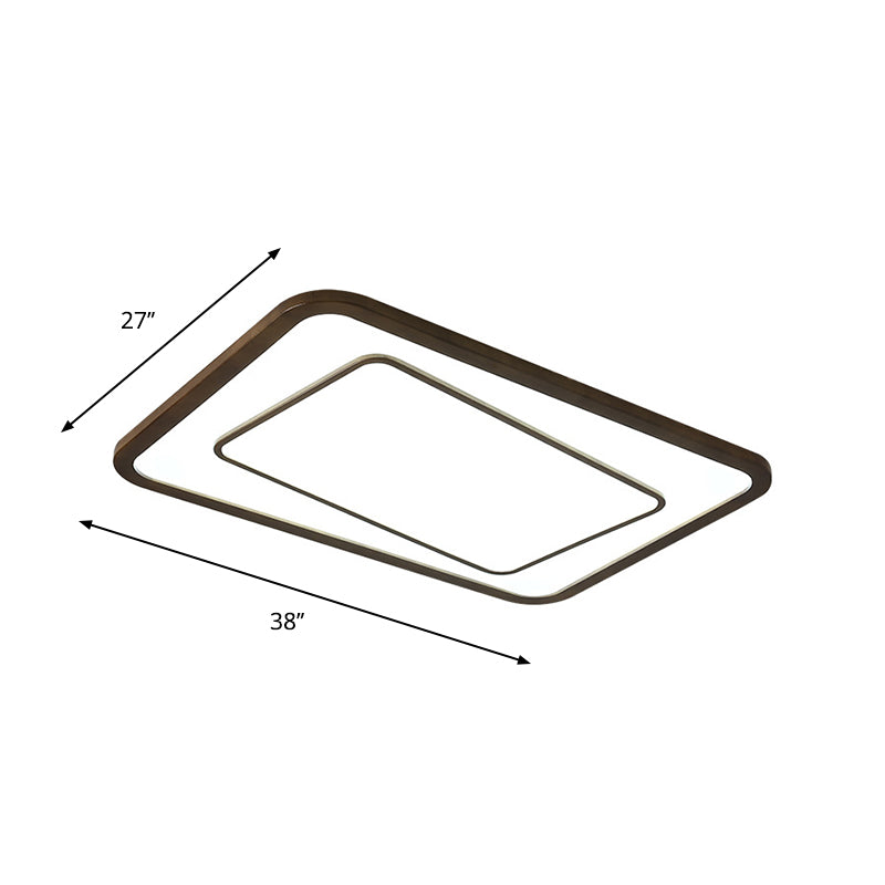 Modern Led Ceiling Lamp In Natural Wood Finish - Dual Rectangle Flush Light For Living Room Brown