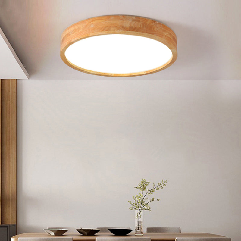 Minimalist Round Wood Ceiling Lamp Kit - 12’/16’/19.5’ Dia Led Beige Flush Mount Light In Warm/White