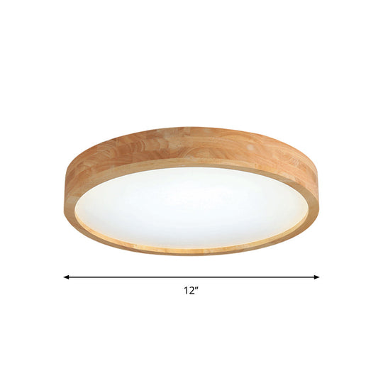 Minimalist Round Wood Ceiling Lamp Kit - 12’/16’/19.5’ Dia Led Beige Flush Mount Light In Warm/White