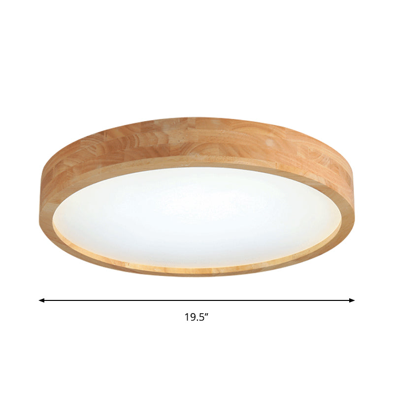 Minimalist Round Wood Ceiling Lamp Kit - 12’/16’/19.5’ Dia Led Beige Flush Mount Light In Warm/White