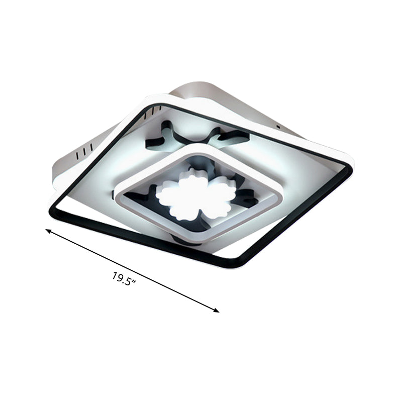 Modern Acrylic Black Square Flush Mount Lamp - Led Ceiling Light (19.5/23.5 Wide) With Flower