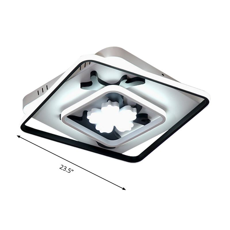 Modern Acrylic Black Square Flush Mount Lamp - Led Ceiling Light (19.5/23.5 Wide) With Flower