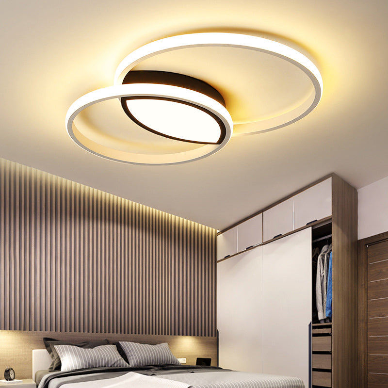 Modern Black And White Metal Ceiling Light With Led Flush Remote Dimming Control - 16/19.5 Wide