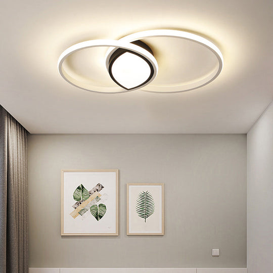 Modern Black And White Metal Ceiling Light With Led Flush Remote Dimming Control - 16’/19.5’ Wide