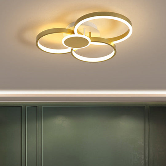 Modern Acrylic Led Gold Ceiling Light Fixture - Semi - Flush Mount Round Shape Warm/White / Warm