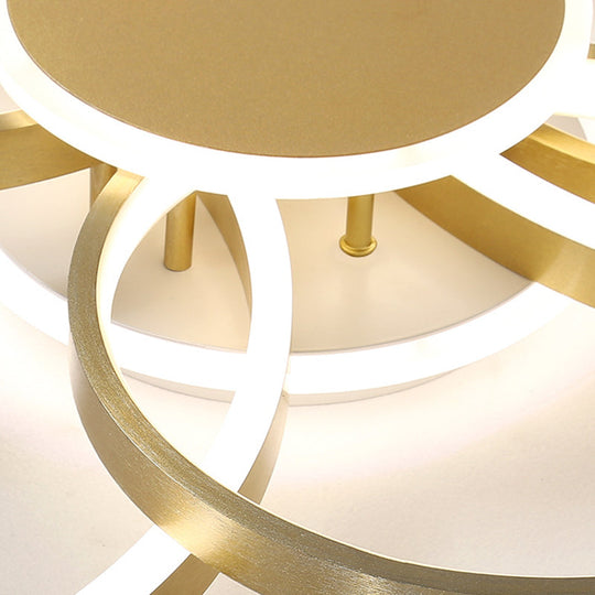 Modern Acrylic Led Gold Ceiling Light Fixture - Semi - Flush Mount Round Shape Warm/White