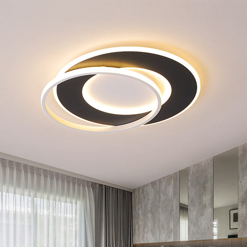 Modern Black Flush Mount Led Ceiling Light With Remote Control Dimming - 18/22 Wide Ring In