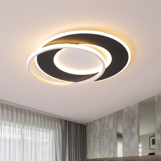 Modern Black Flush Mount Led Ceiling Light With Remote Control Dimming - 18/22 Wide Ring In