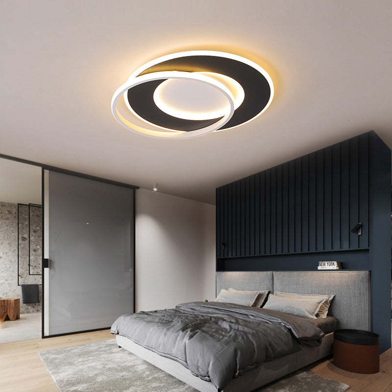 Modern Black Flush Mount Led Ceiling Light With Remote Control Dimming - 18/22 Wide Ring In