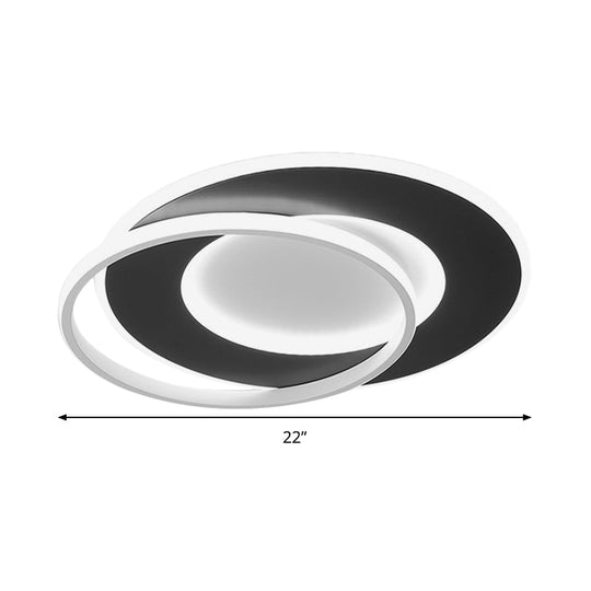 Modern Black Flush Mount Led Ceiling Light With Remote Control Dimming - 18/22 Wide Ring In