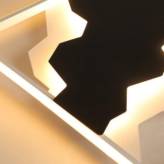 Modern Black Geometric Flush Mount Lamp With Acrylic Led Ceiling Lighting - Warm/White Light Third