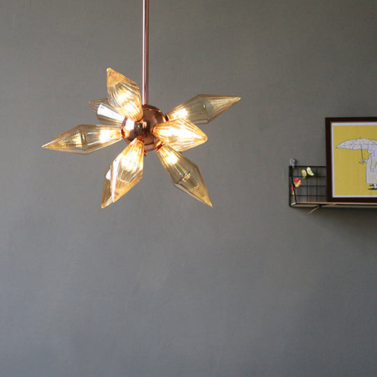 Modern 9/12-Head Amber Glass Diamond Chandelier Pendant Light In Rose Gold – Ideal For Living