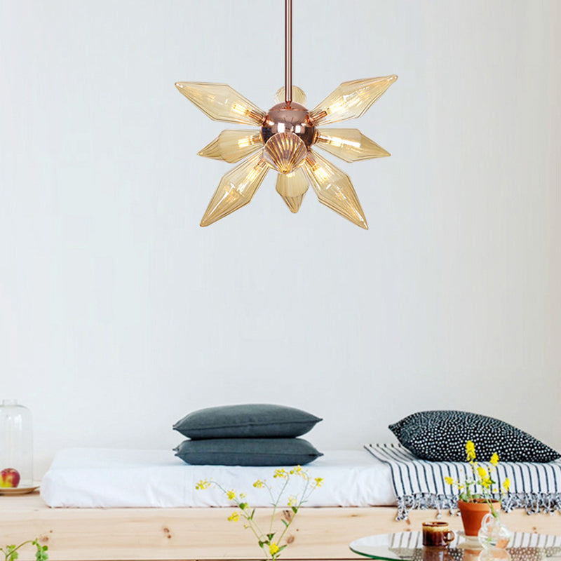 Modern 9/12-Head Amber Glass Diamond Chandelier Pendant Light In Rose Gold – Ideal For Living