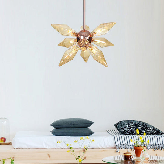 Modern 9/12-Head Amber Glass Diamond Chandelier Pendant Light In Rose Gold – Ideal For Living