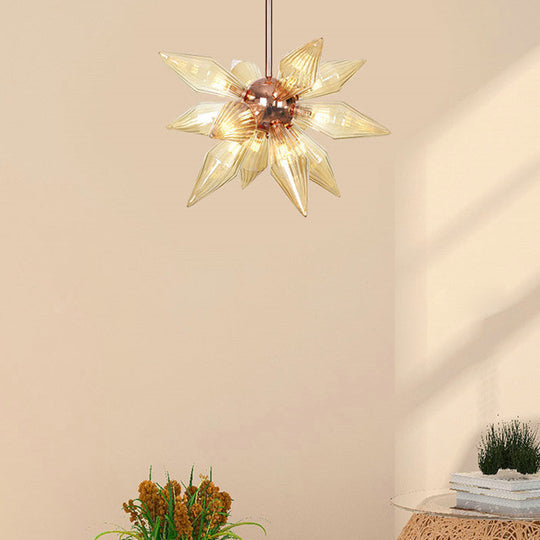 Modern 9/12-Head Amber Glass Diamond Chandelier Pendant Light In Rose Gold – Ideal For Living