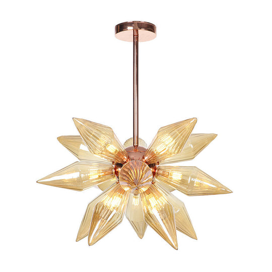 Modern 9/12-Head Amber Glass Diamond Chandelier Pendant Light In Rose Gold – Ideal For Living