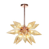 Modernist Amber Glass Diamond Chandelier With 9/12 Rose Gold Pendant Lights For Living Room Ceiling