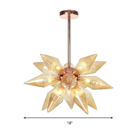 Modernist Amber Glass Diamond Chandelier With 9/12 Rose Gold Pendant Lights For Living Room Ceiling