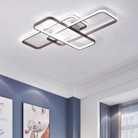 Modernist Acrylic Led Brown Ceiling Light Fixture - Rectangle Flushmount Warm/White 27.5/41 Wide /