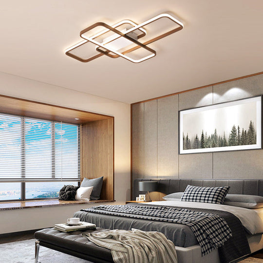 Modernist Acrylic Led Brown Ceiling Light Fixture - Rectangle Flushmount Warm/White 27.5/41 Wide