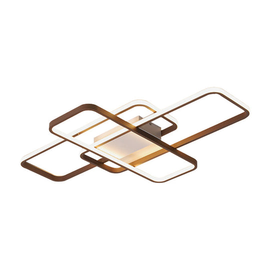 Modernist Acrylic Led Brown Ceiling Light Fixture - Rectangle Flushmount Warm/White 27.5/41 Wide