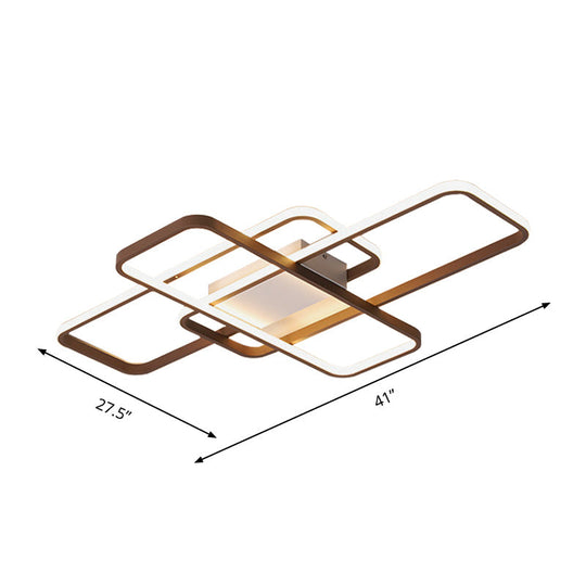 Modernist Acrylic Led Brown Ceiling Light Fixture - Rectangle Flushmount Warm/White 27.5/41 Wide