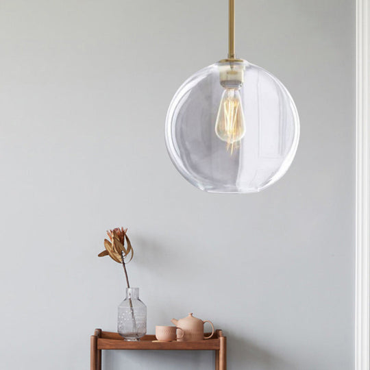 Contemporary Clear Glass Globe Pendant Light - 1 8/10/12 Wide