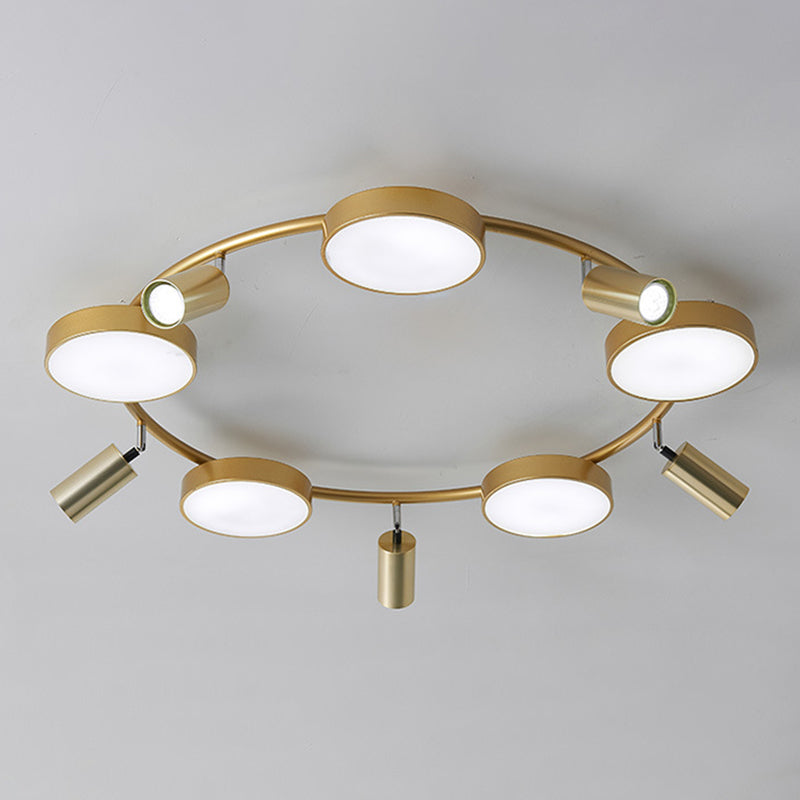 Modern Gold Semi - Flush Circle Ceiling Light With 10 Bulbs For Living Room