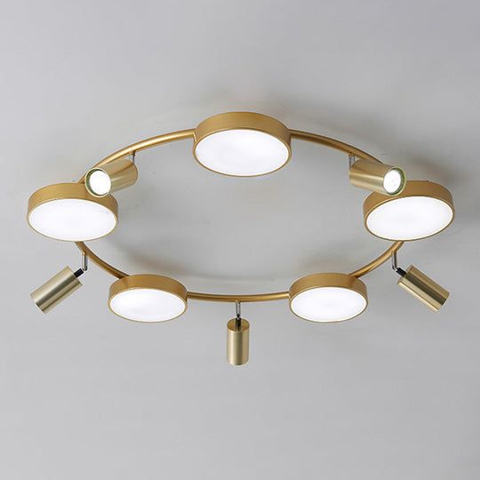Modern Gold Semi - Flush Circle Ceiling Light With 10 Bulbs For Living Room